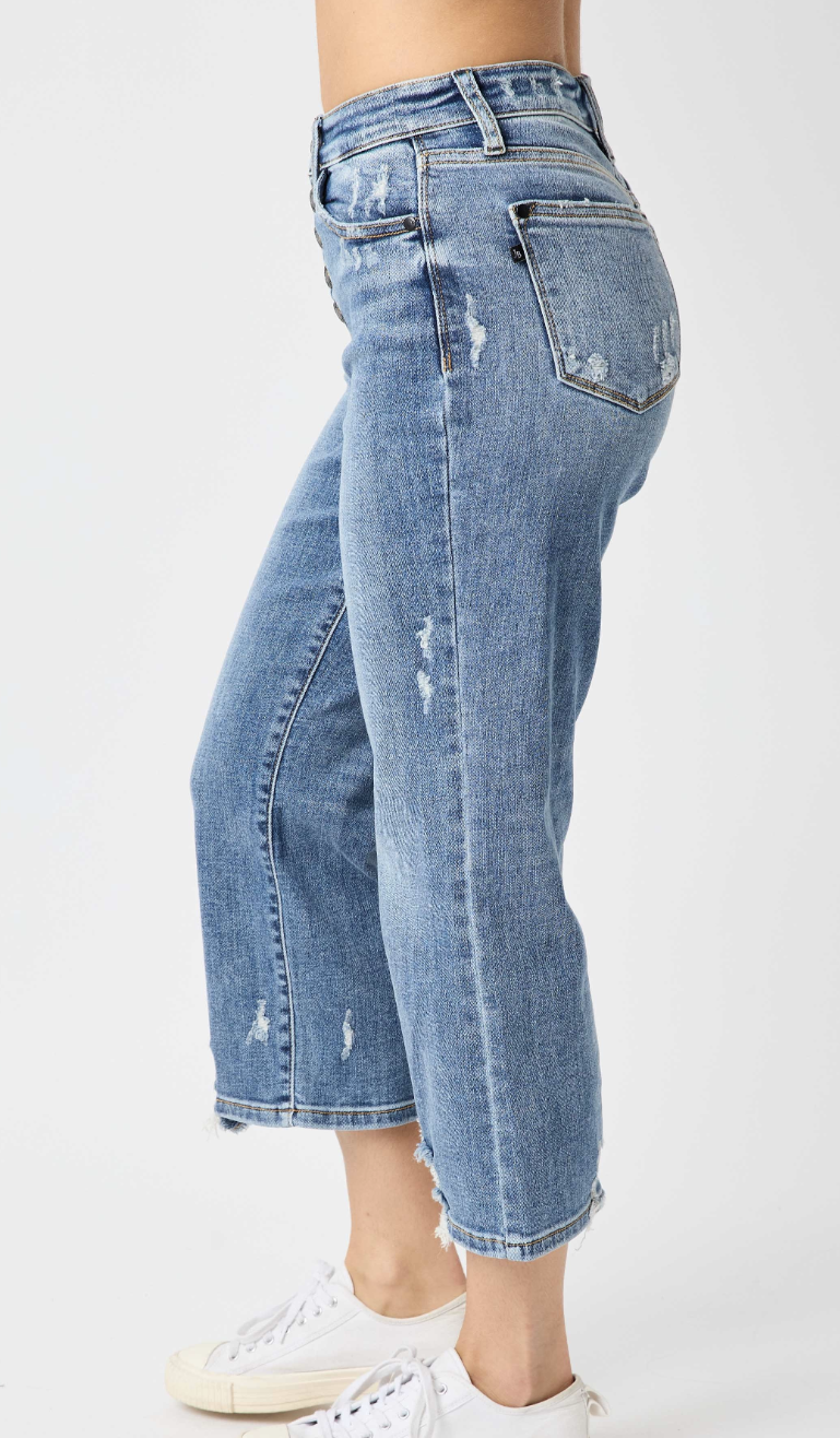 Judy Blue Button Fly Wide Leg Crop Jeans