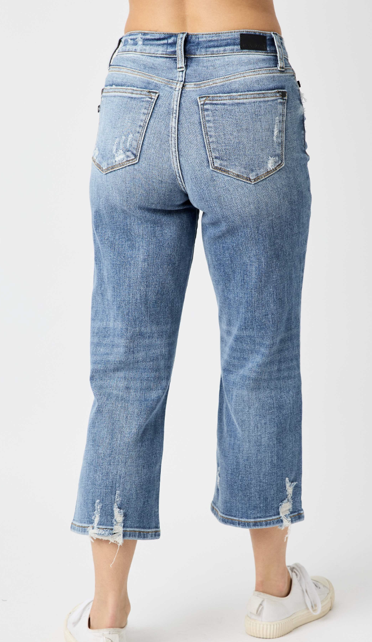 Judy Blue Button Fly Wide Leg Crop Jeans
