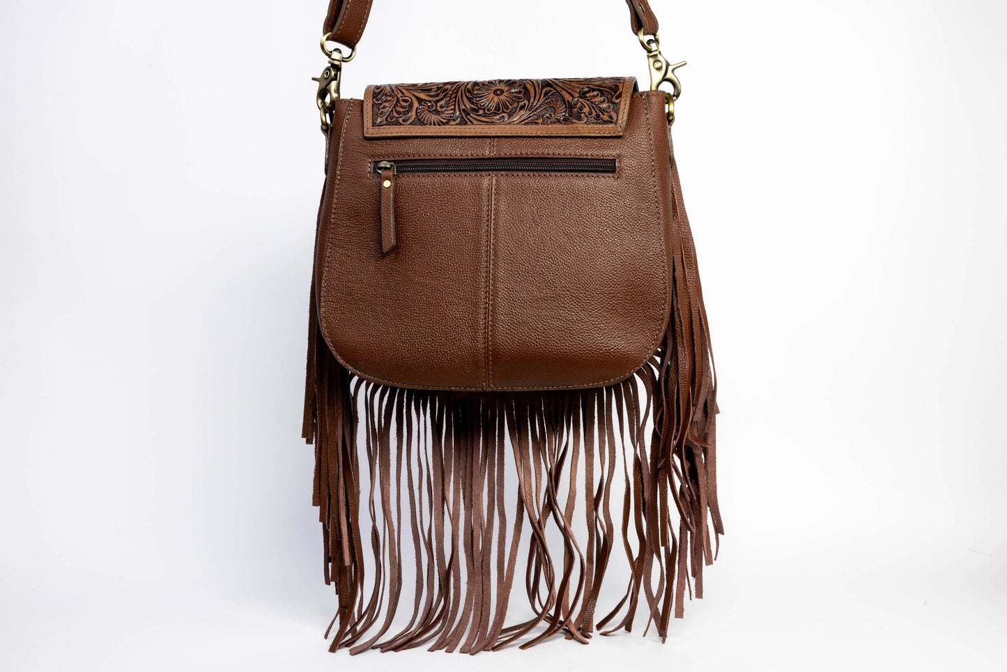 Brown Western Saddle Purse with Fringe