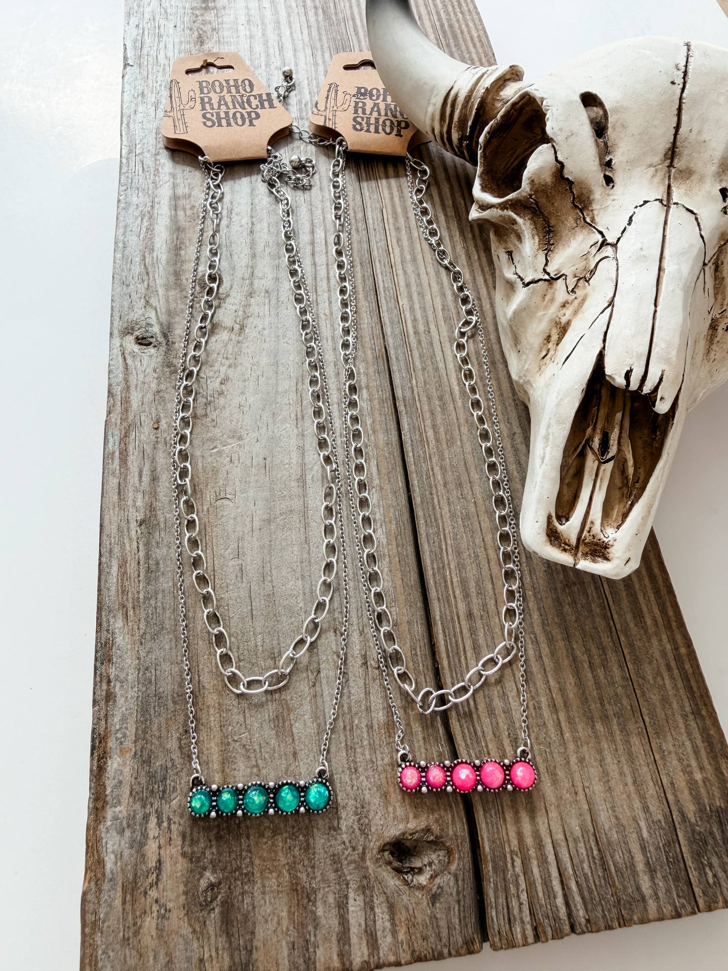 Layered 2 Row Opal Stone Necklace