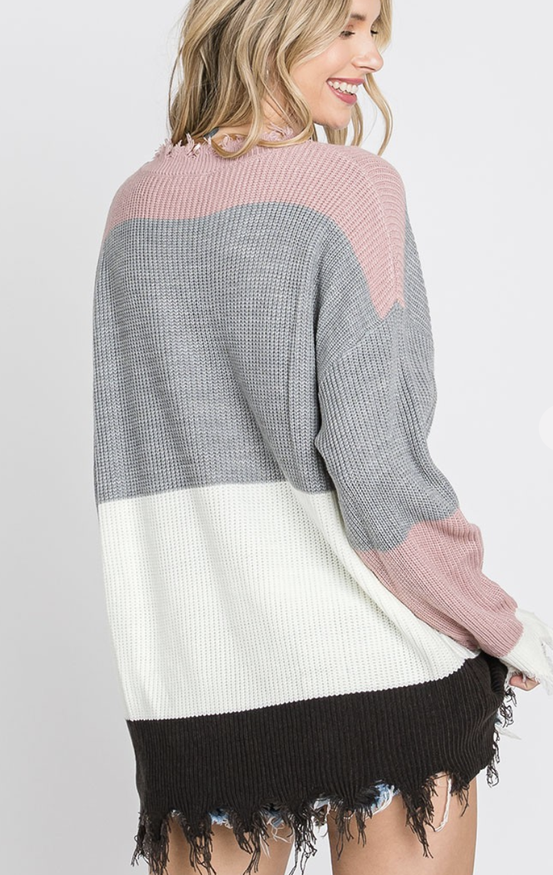 Color Block Distressed Sweater