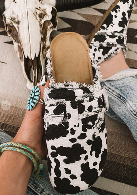 Cow Print Canvas Slip On Shoes