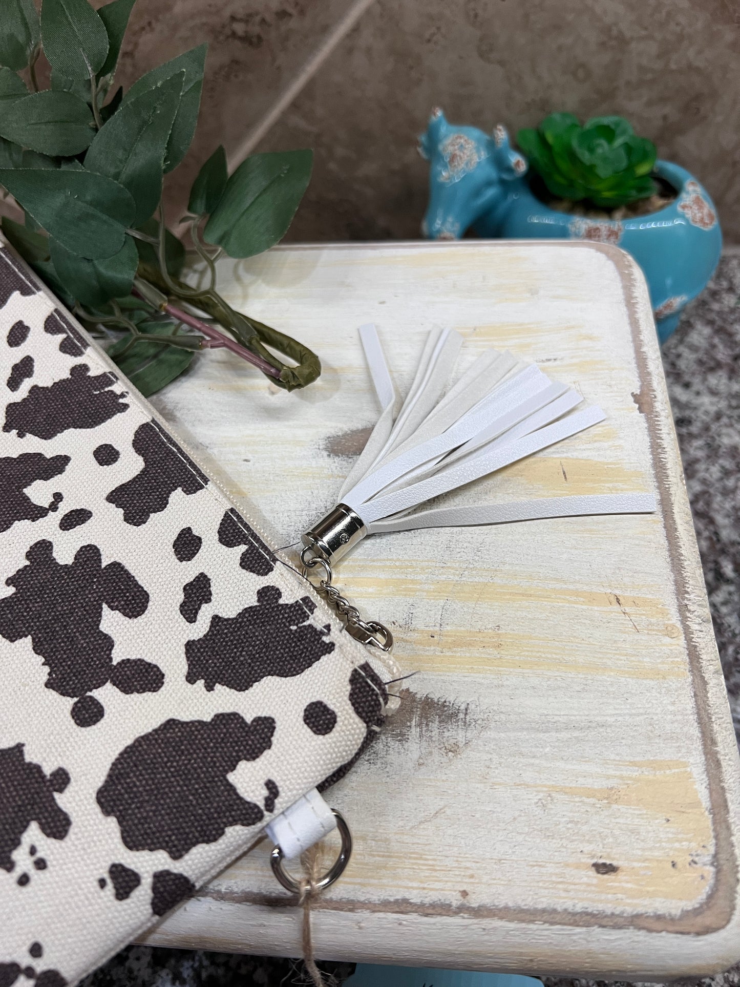 Canvas Cow Print Crossbody Bag