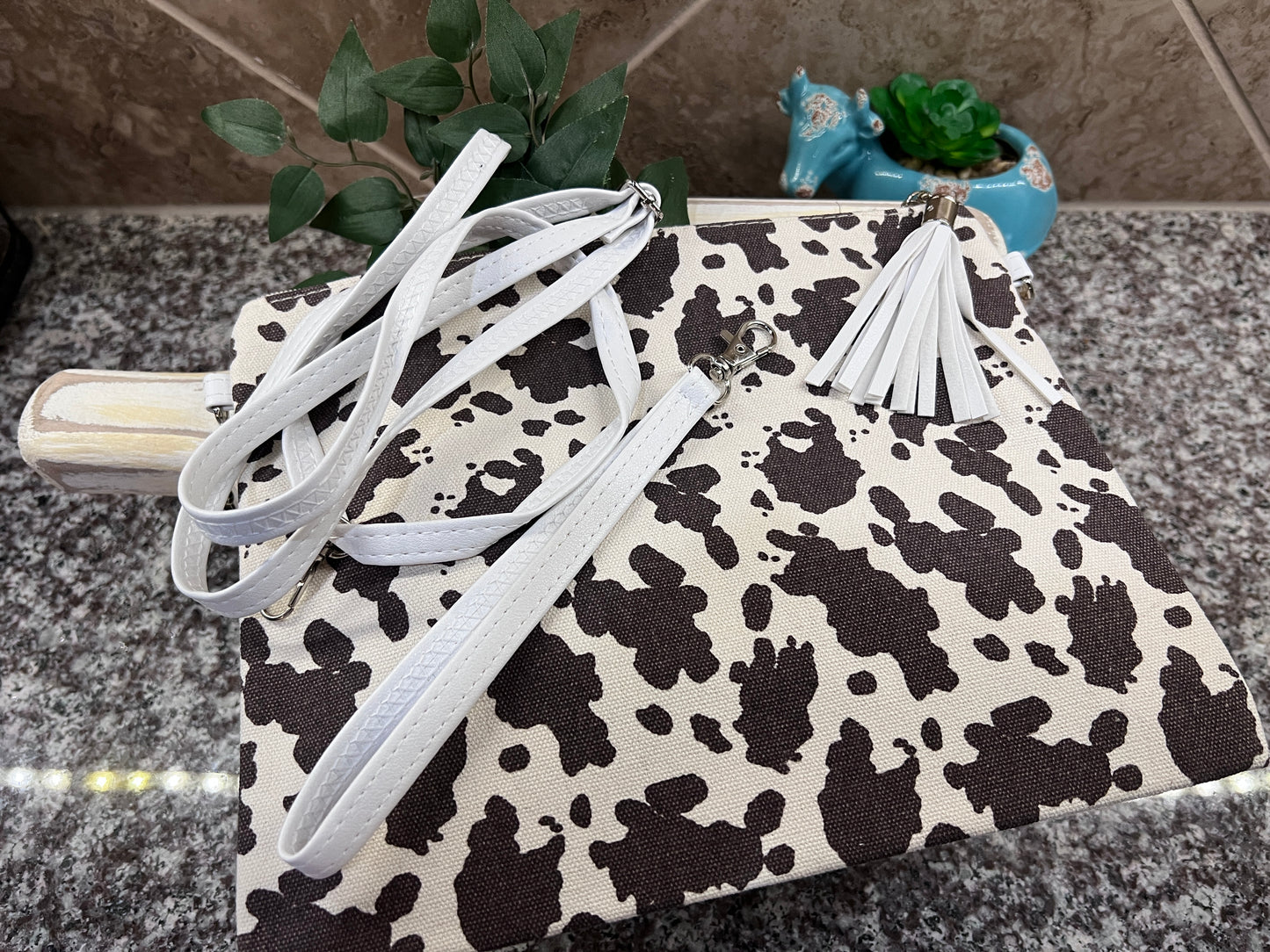 Canvas Cow Print Crossbody Bag