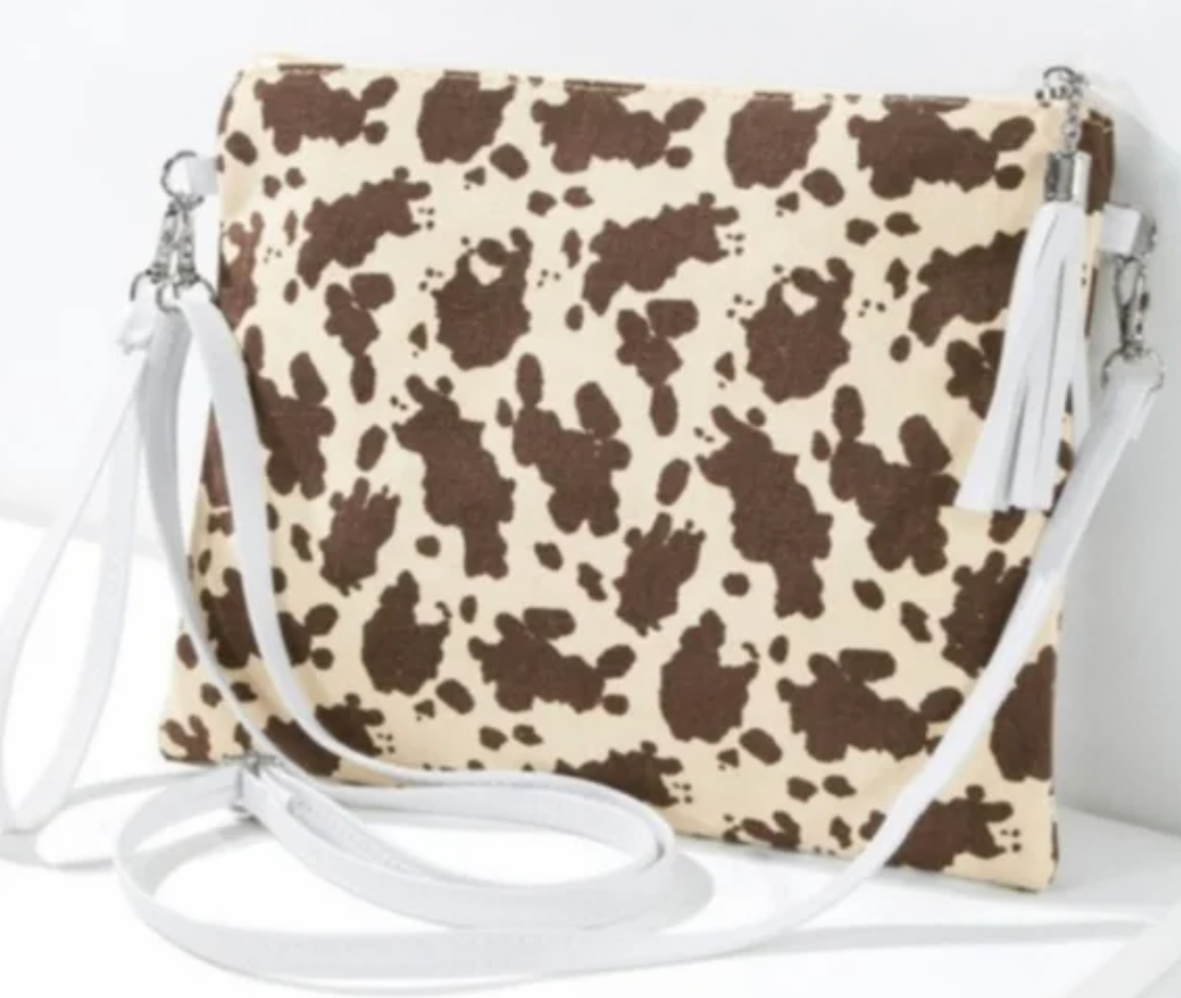 Canvas Cow Print Crossbody Bag