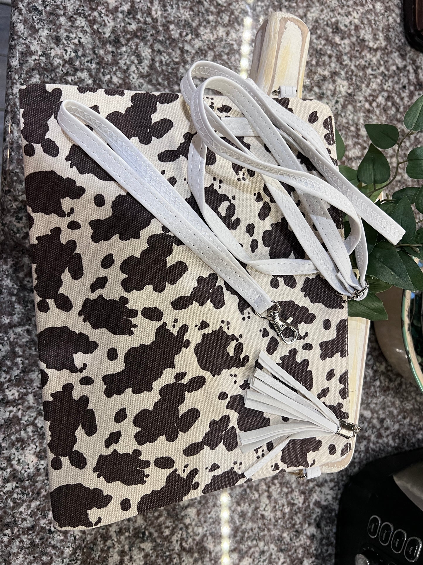 Canvas Cow Print Crossbody Bag