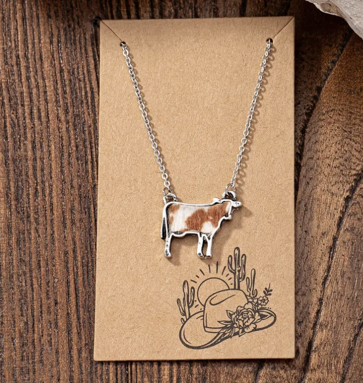 Cowhide Cow Necklace