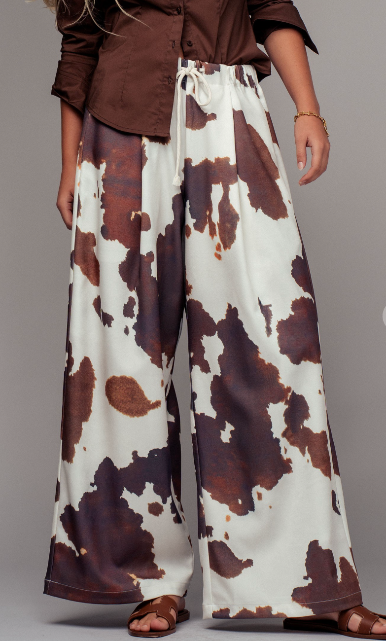 Cowprint Wide Leg Pants