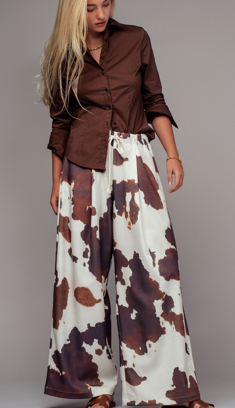 Cowprint Wide Leg Pants