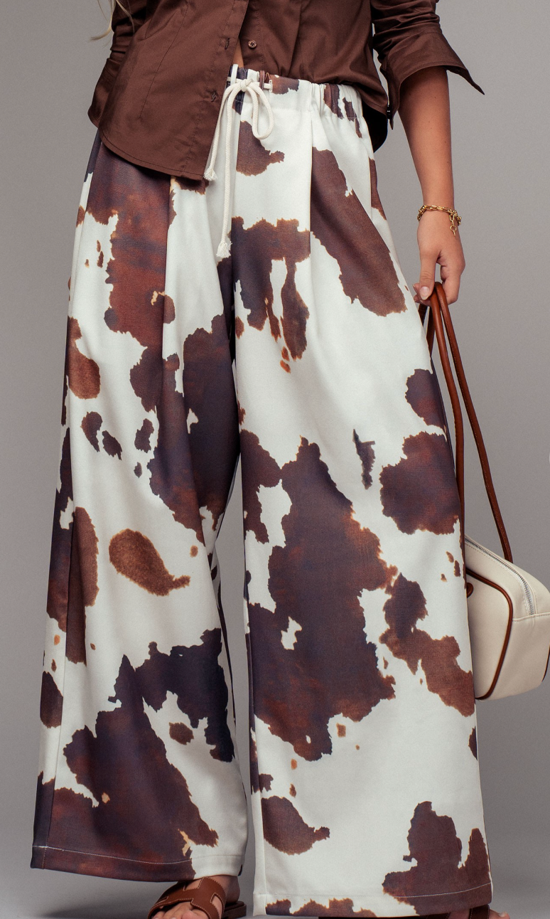 Cowprint Wide Leg Pants