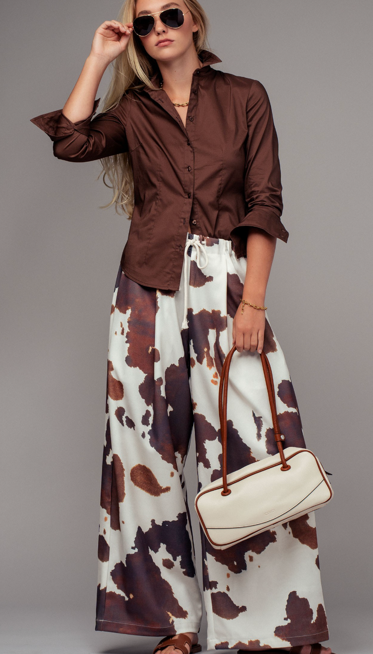 Cowprint Wide Leg Pants