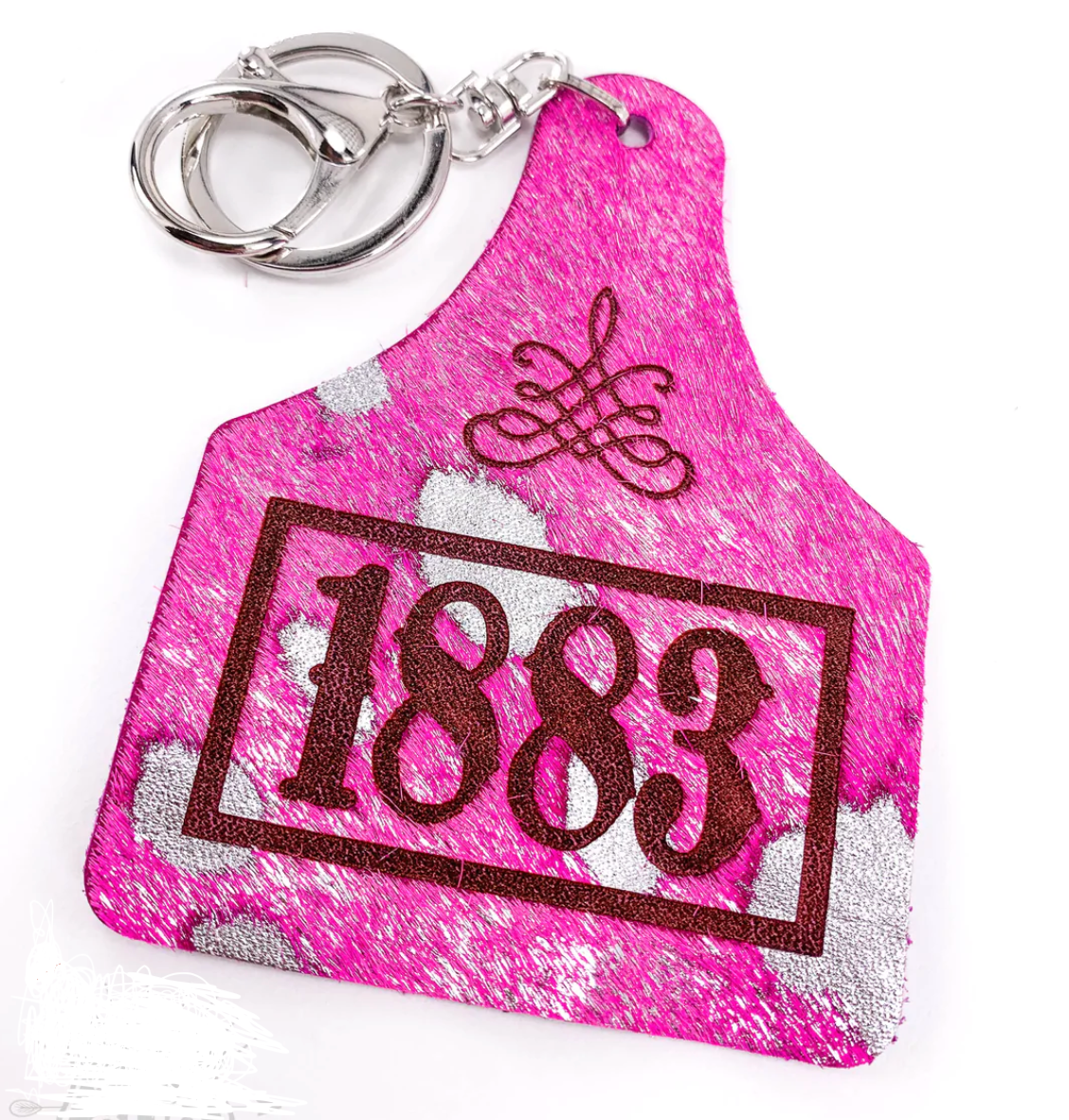 Cowhide Yellowstone Ear Tag Keychain