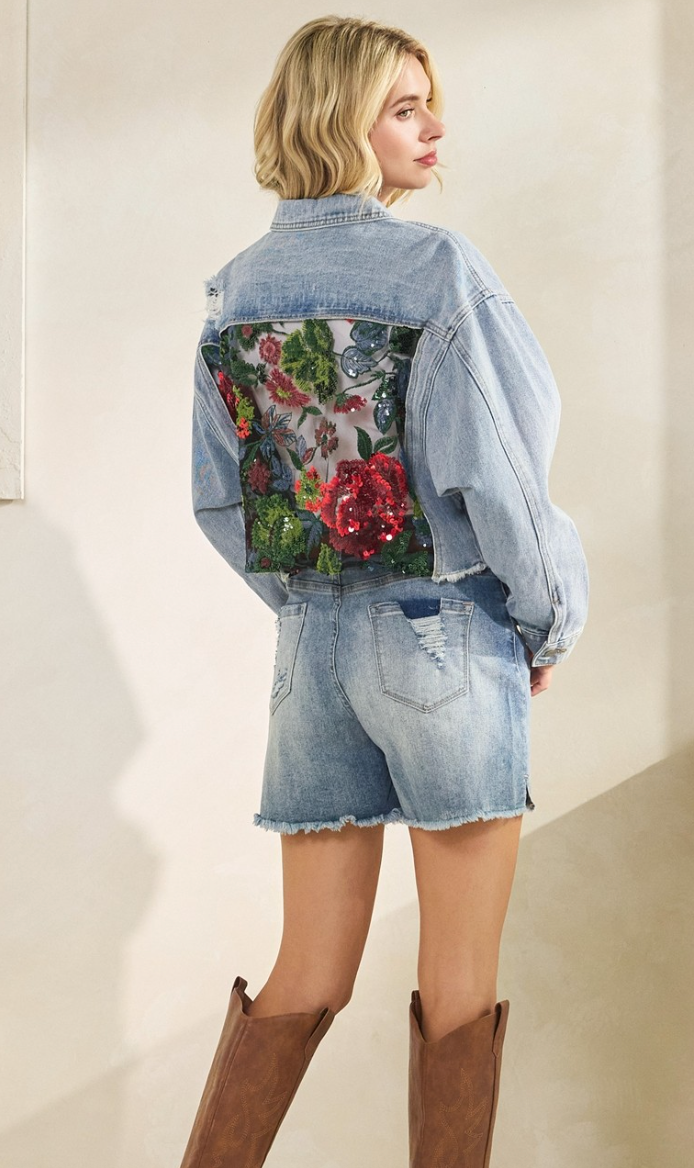 Denim Lace Floral Jacket
