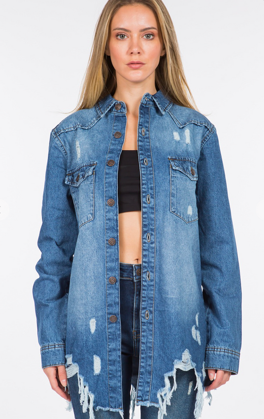 Distressed Denim Shacket