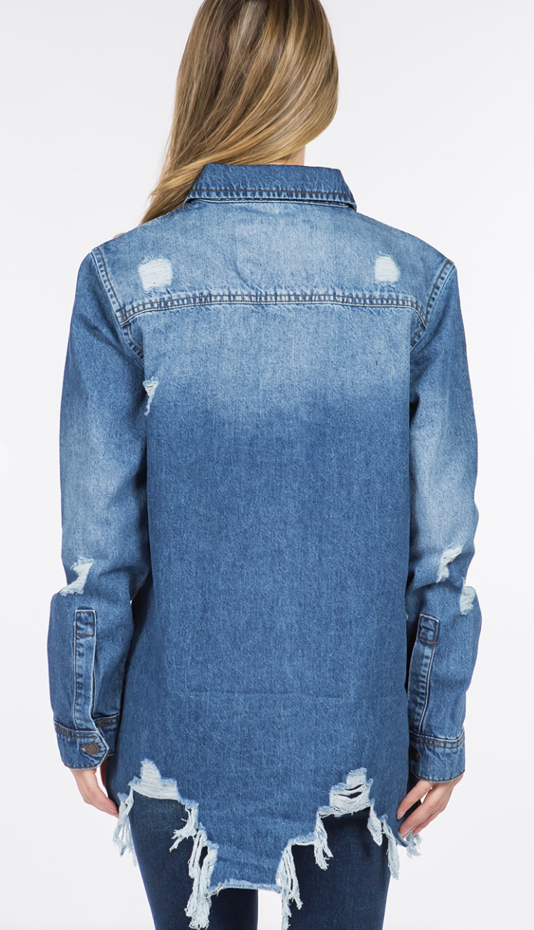 Distressed Denim Shacket