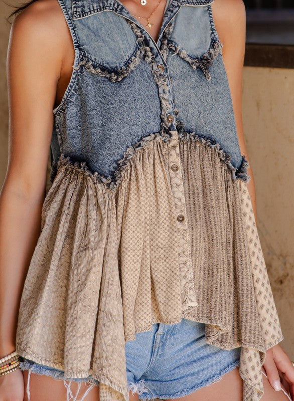Denim and Lace Top