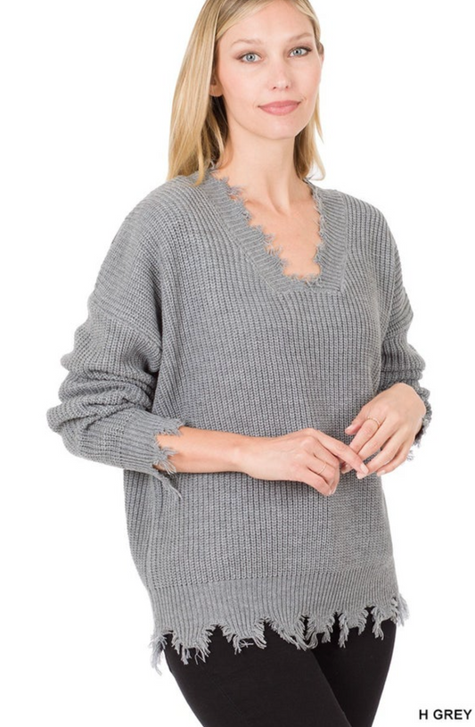 Distressed Drop Shoulder Sweater