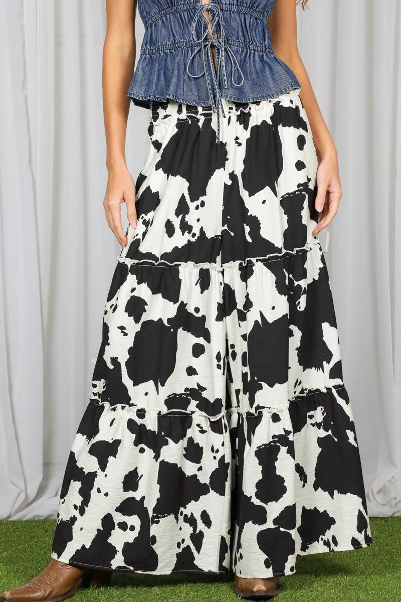 Cow Print Wide Leg Pants