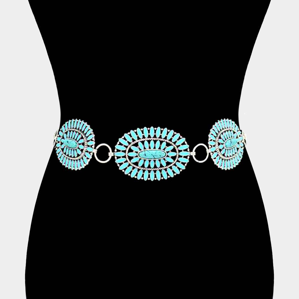 Western Oval Turquoise Concho Belt