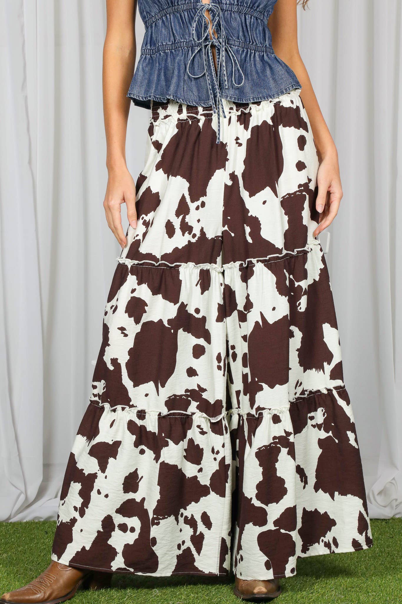 Cow Print Wide Leg Pants