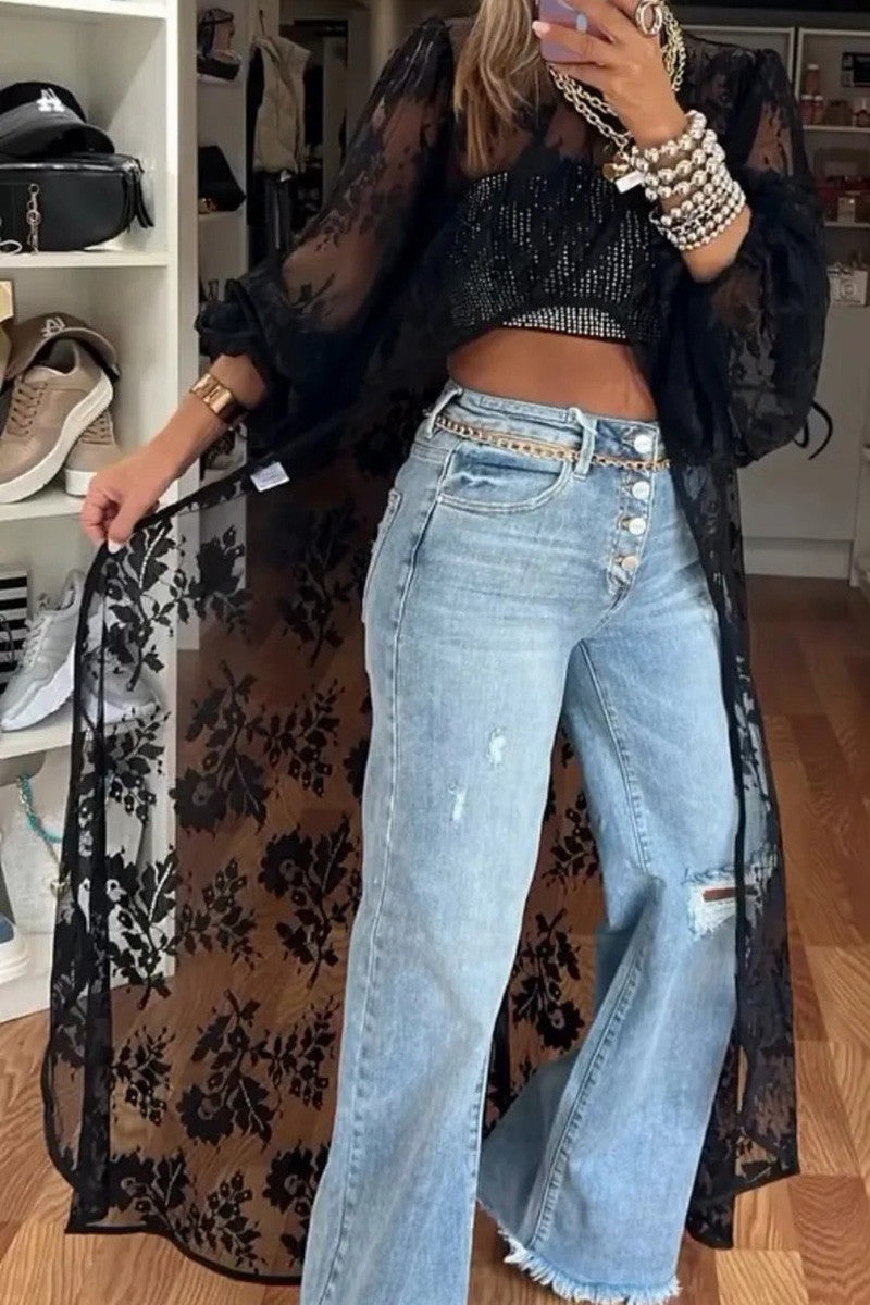 Floral Lace Long Kimono