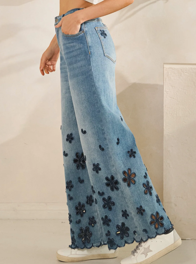 Flower Cutout Jeans