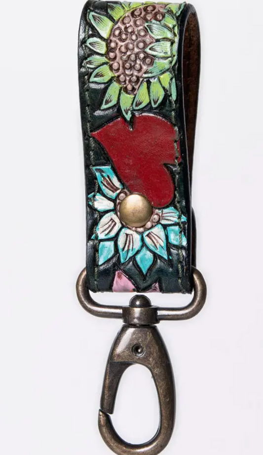 Hand Tooled Flower Keyring
