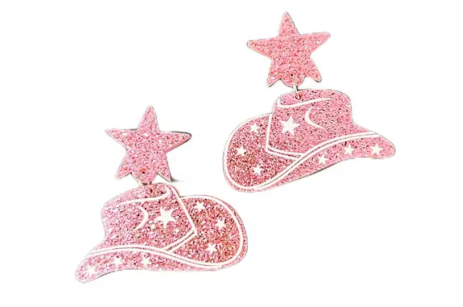 Glitter Cowgirl Hat Earrings