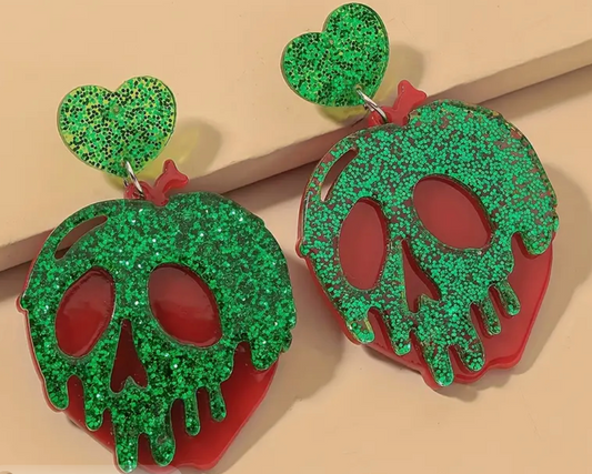 Green Skull Apple Earrings