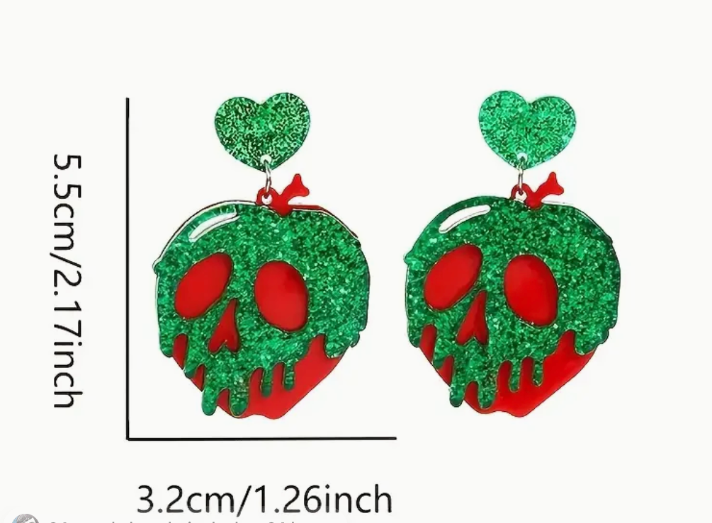 Green Skull Apple Earrings