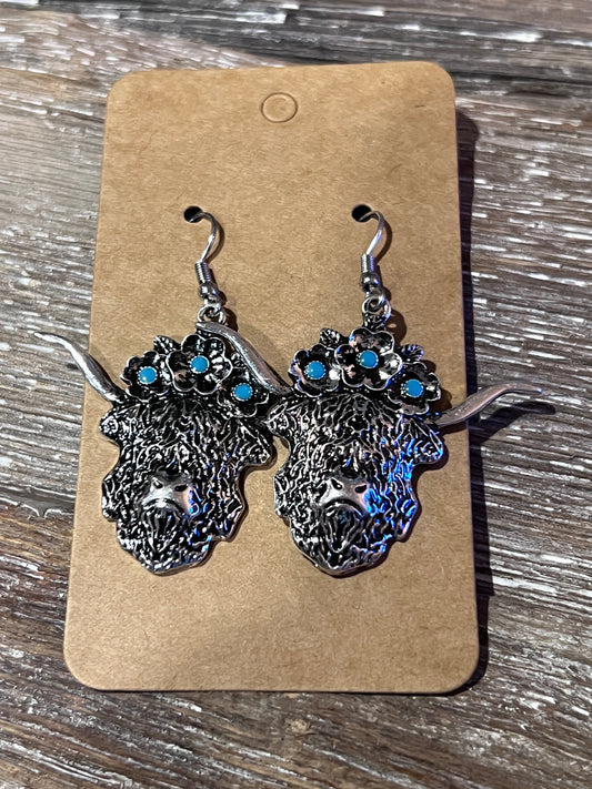 Turquoise Highland Cow Earrings