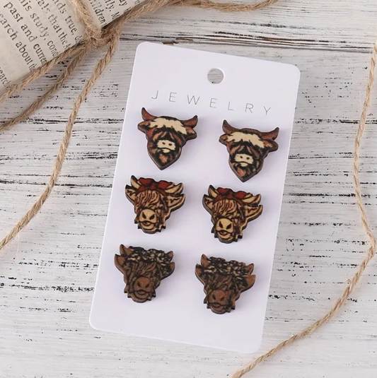 3 Pack Highland Cow Earrings