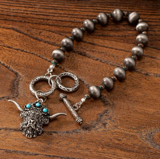 Boho Highland Cow Navajo Bracelet