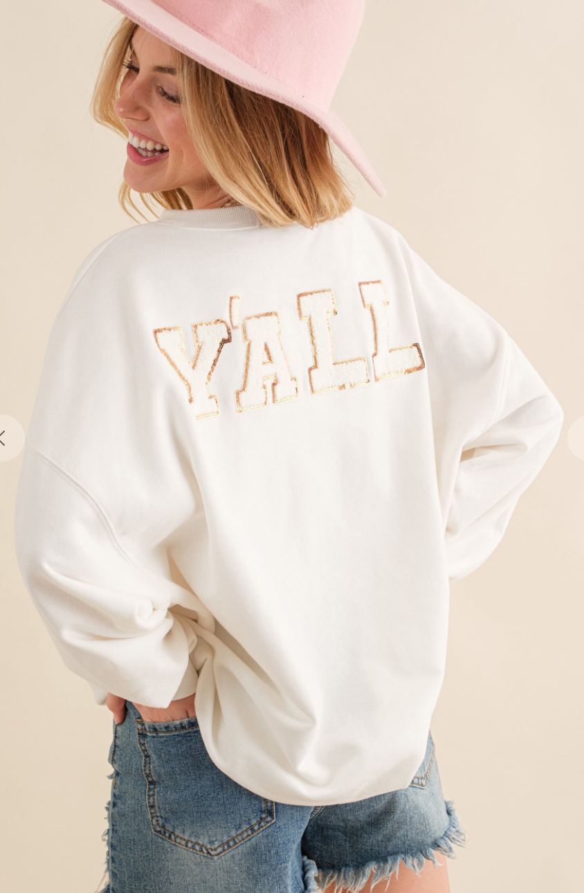 Fleece Terry Howdy Patch Embellish Y'All Sweatshirt