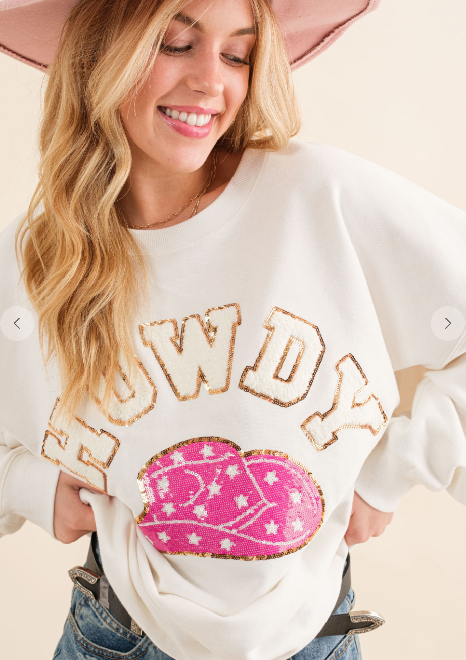 Fleece Terry Howdy Patch Embellish Y'All Sweatshirt