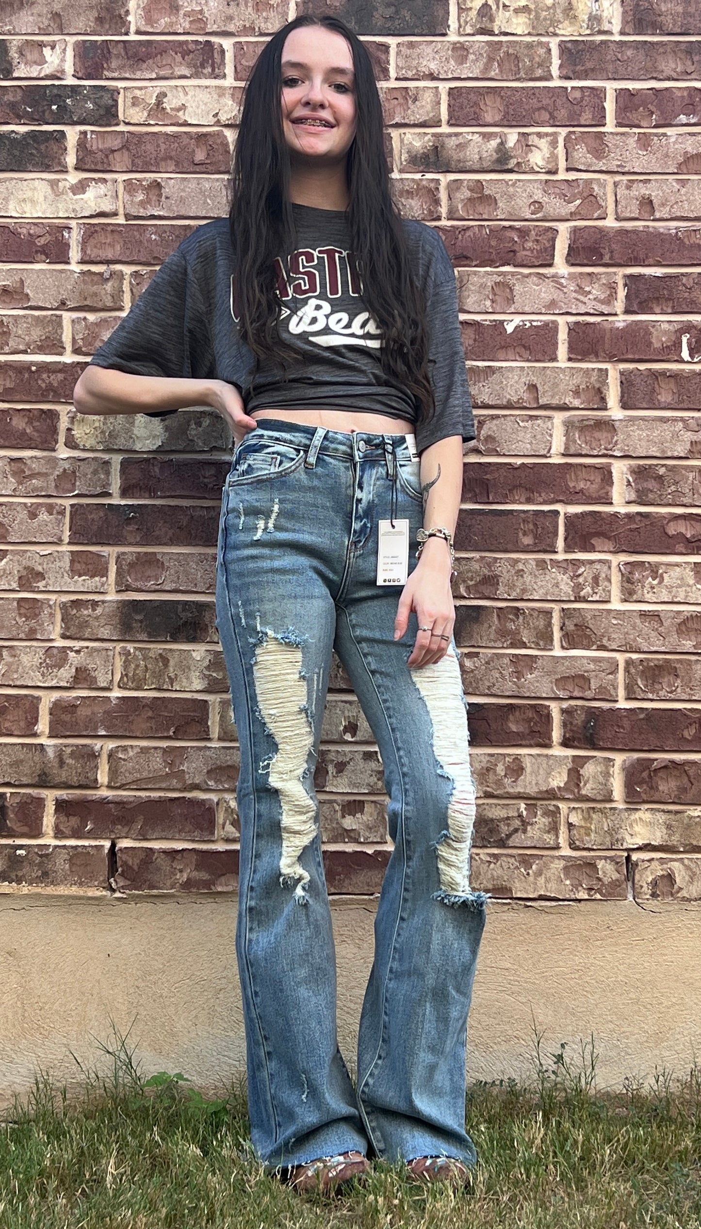 Heavy Destroy Flare Jeans- Judy Blue