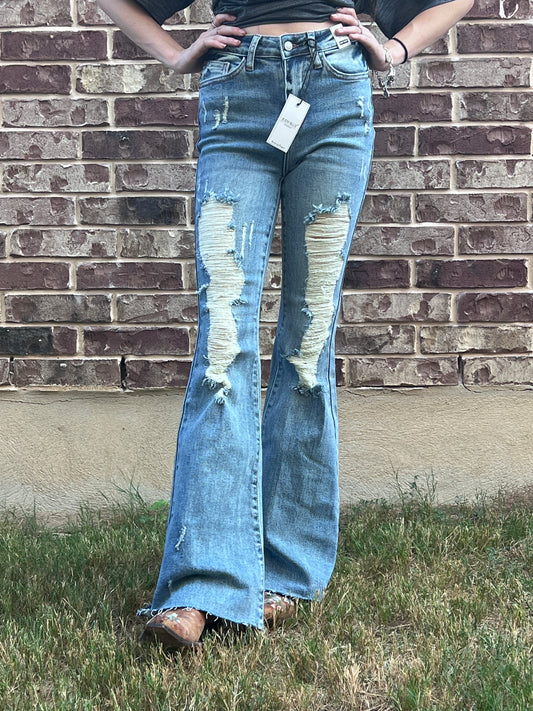 Heavy Destroy Flare Jeans- Judy Blue