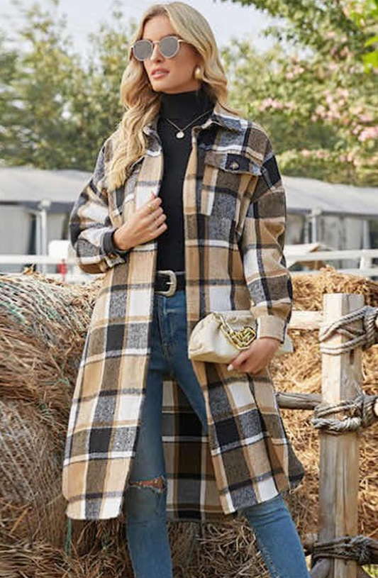 Long Plaid Coat Jacket