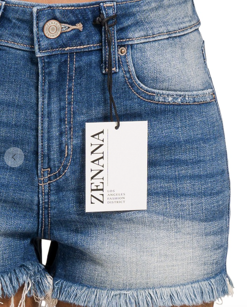 Mid Rise Frayed Denim Shorts