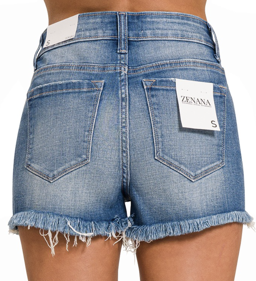 Mid Rise Frayed Denim Shorts