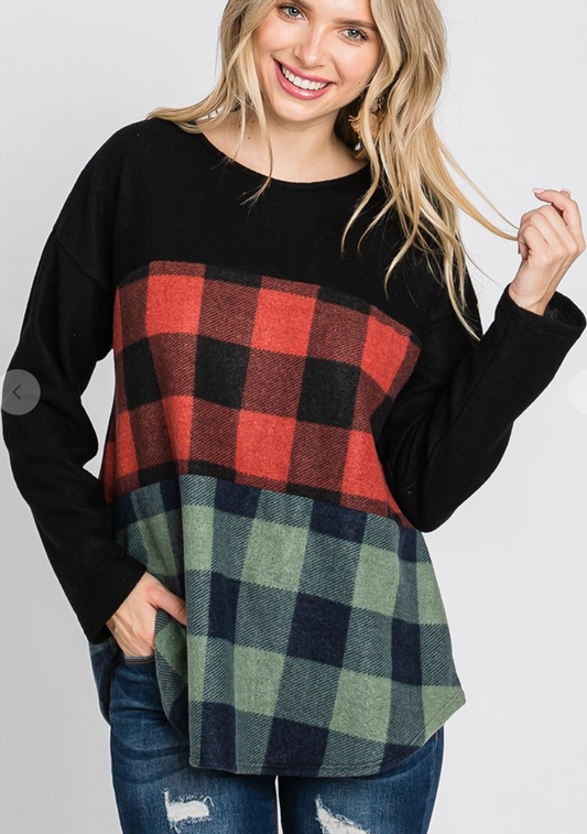 Plaid Color Block Top