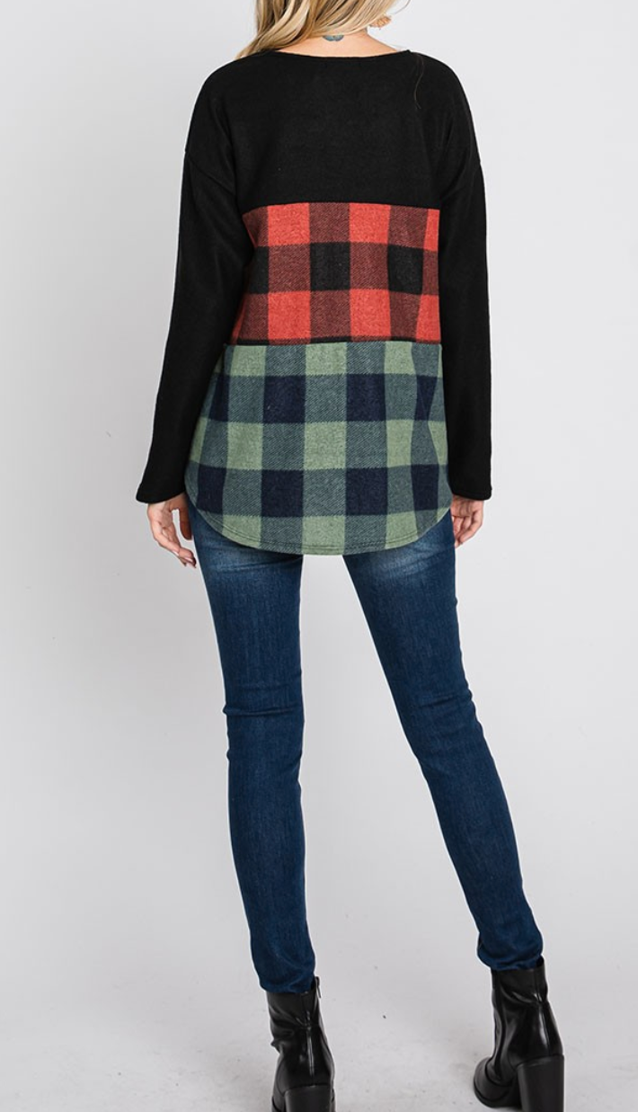 Plaid Color Block Top