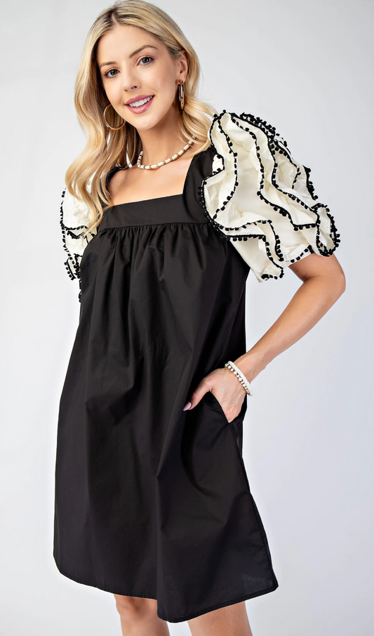 Pom Pom Sleeve Dress
