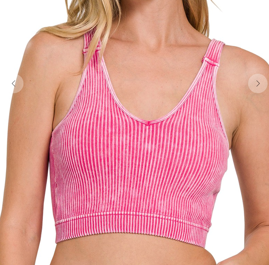 Ribbed Cropped Bra Padded Tank Top
