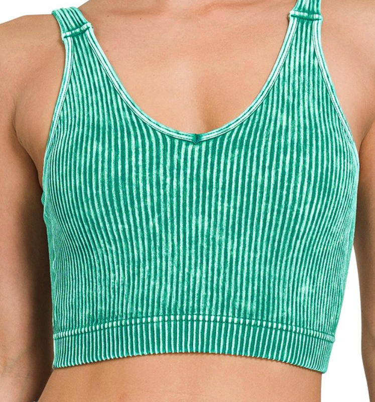 Ribbed Cropped Bra Padded Tank Top