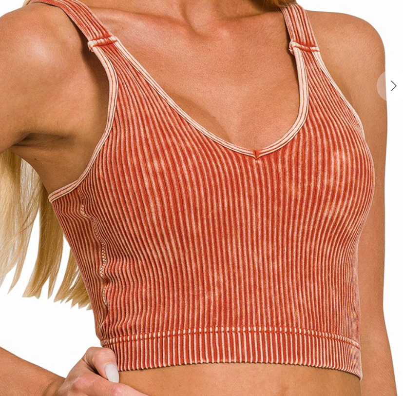 Ribbed Cropped Bra Padded Tank Top