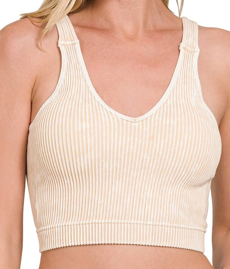 Ribbed Cropped Bra Padded Tank Top