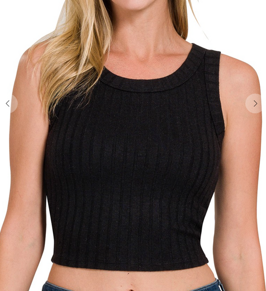 Ribbed Boat Neck Cropped Top