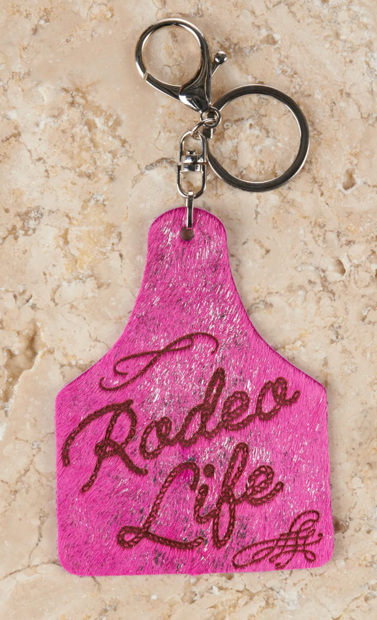 Rodeo Life Cowhide Ear Tag Keychain