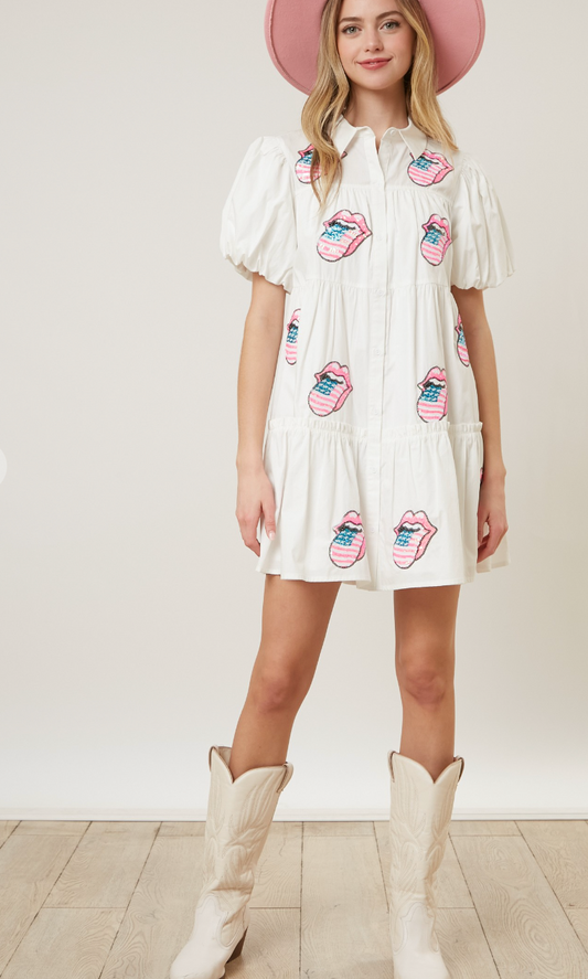 Rolling Stones Poplin Tiered Dress